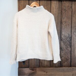Rachel Zoe Off White Chenille Eyelash Mock Neck Sweater Oversized Slouch XS